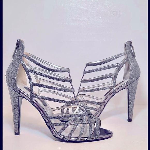 NINA MEDINA PEWTER BABY GLITTER HEEL SHOES WOMEN’S SZ 9 M - Picture 2 of 9